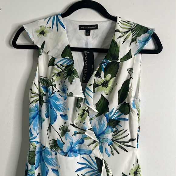 Banana Republic white green and blue raffle high low maxi dress size 2new - Picture 5 of 12